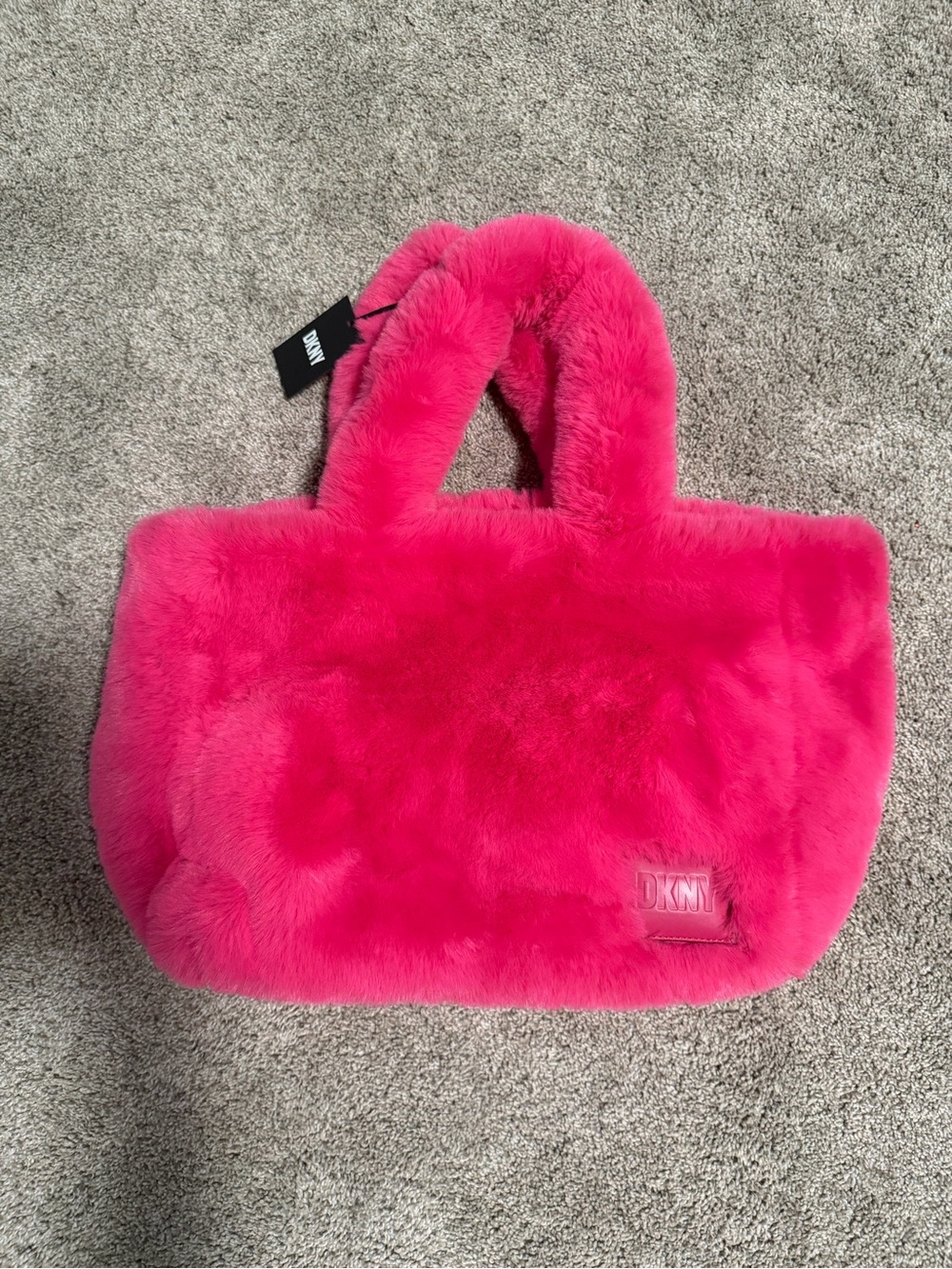 DKNY Bright Pink Faux Fur Tote Bag